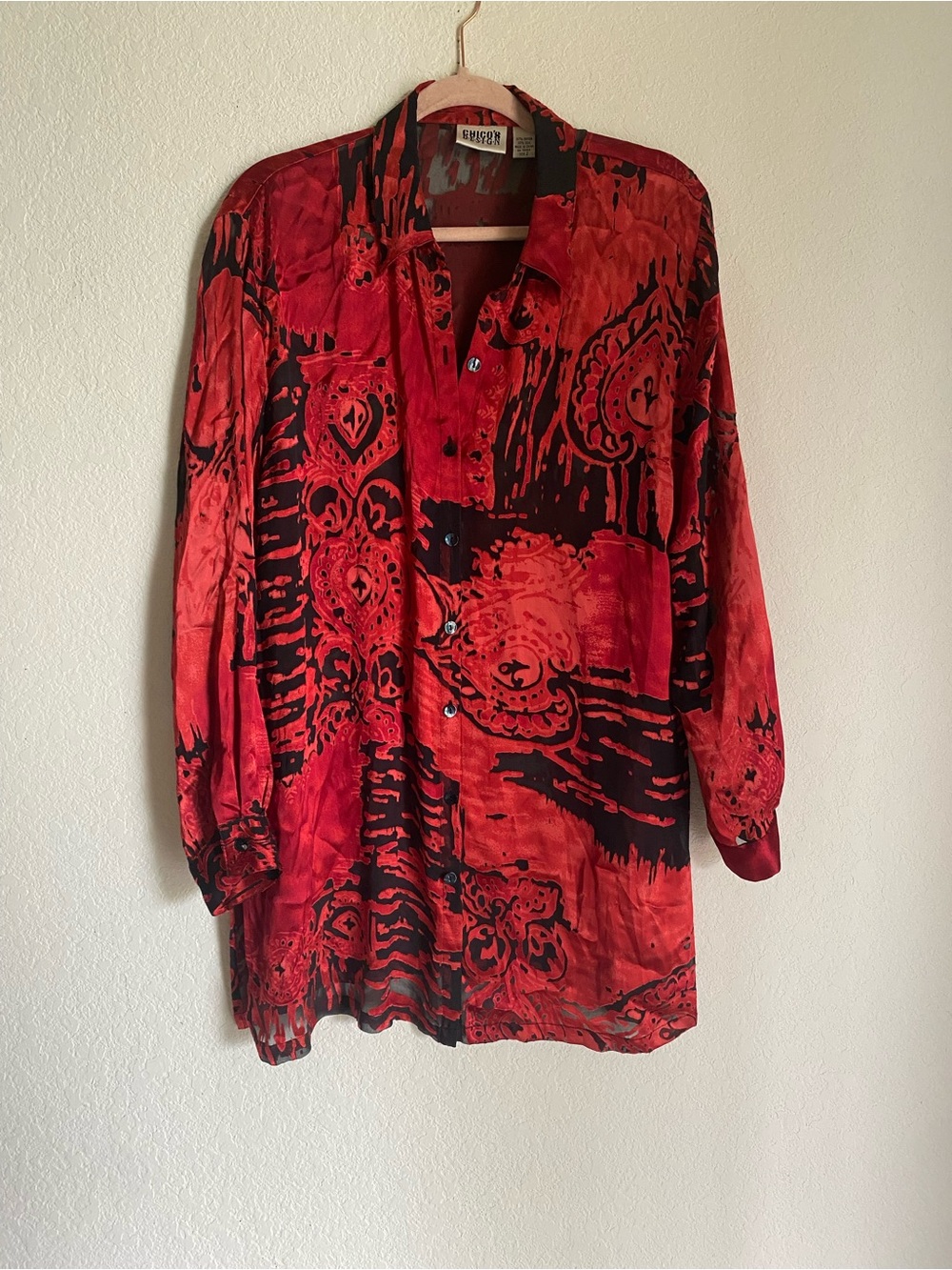 Vintage Y2K Burnout Vampy Sultry Silk Blend Grunge Edgy Blouse - Picture 2 of 10